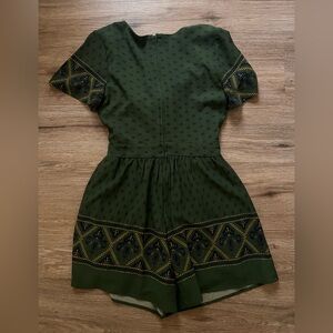Green Patterned Short Sleeve Romper